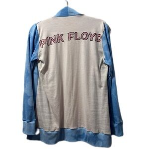 Pink Floyd cardig up cycle handmade bleach blue rib knit